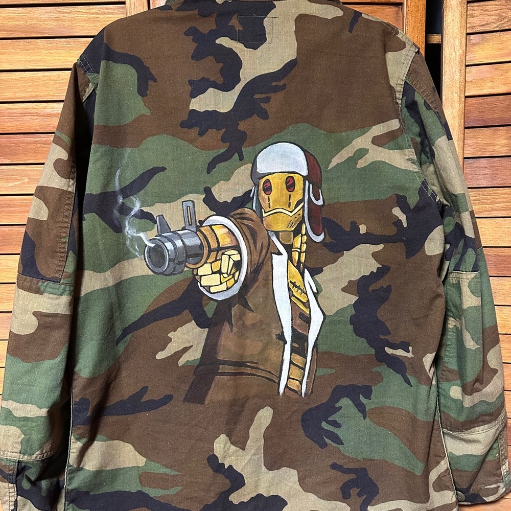 Authentic Vintage Woodland camouflage BDU jacket with hand painted character